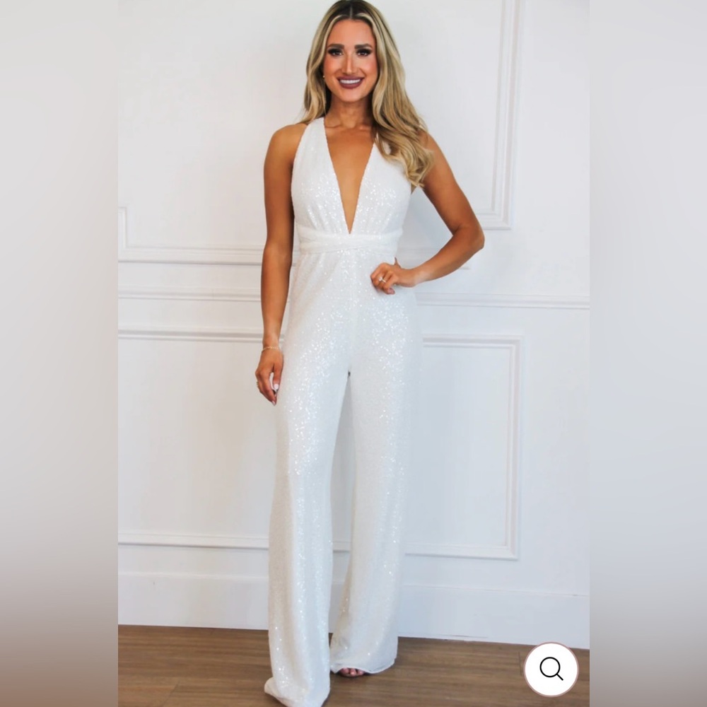 White sequin jump suit